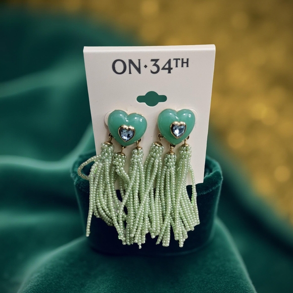 on 34th Jewelry - ON 34TH Green Heart Tassel seedbead Earrings